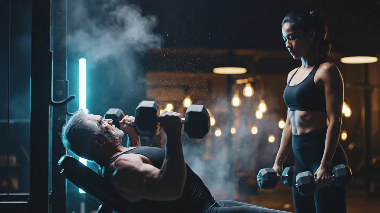 A coach spotting an athlete through an incline press